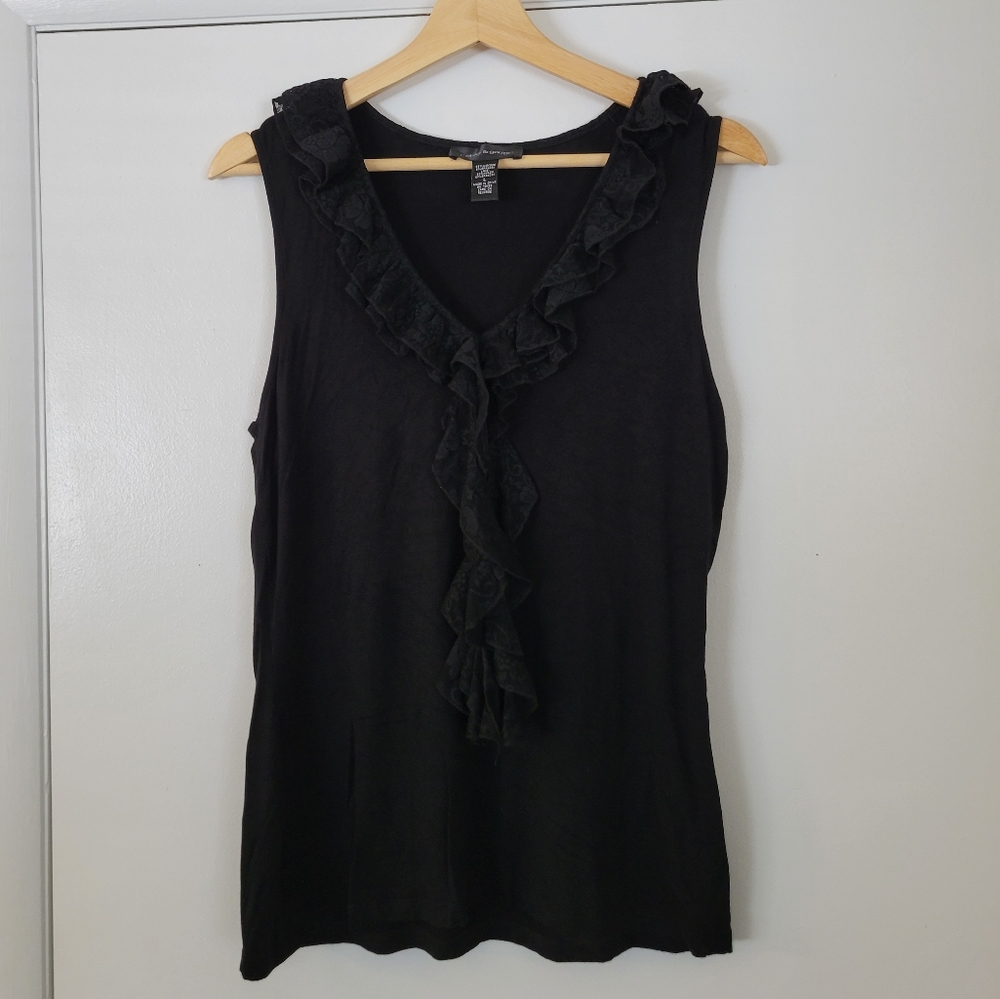 Last Call, Make An Offer! Cable & gauge black stretchy lace detail tank …